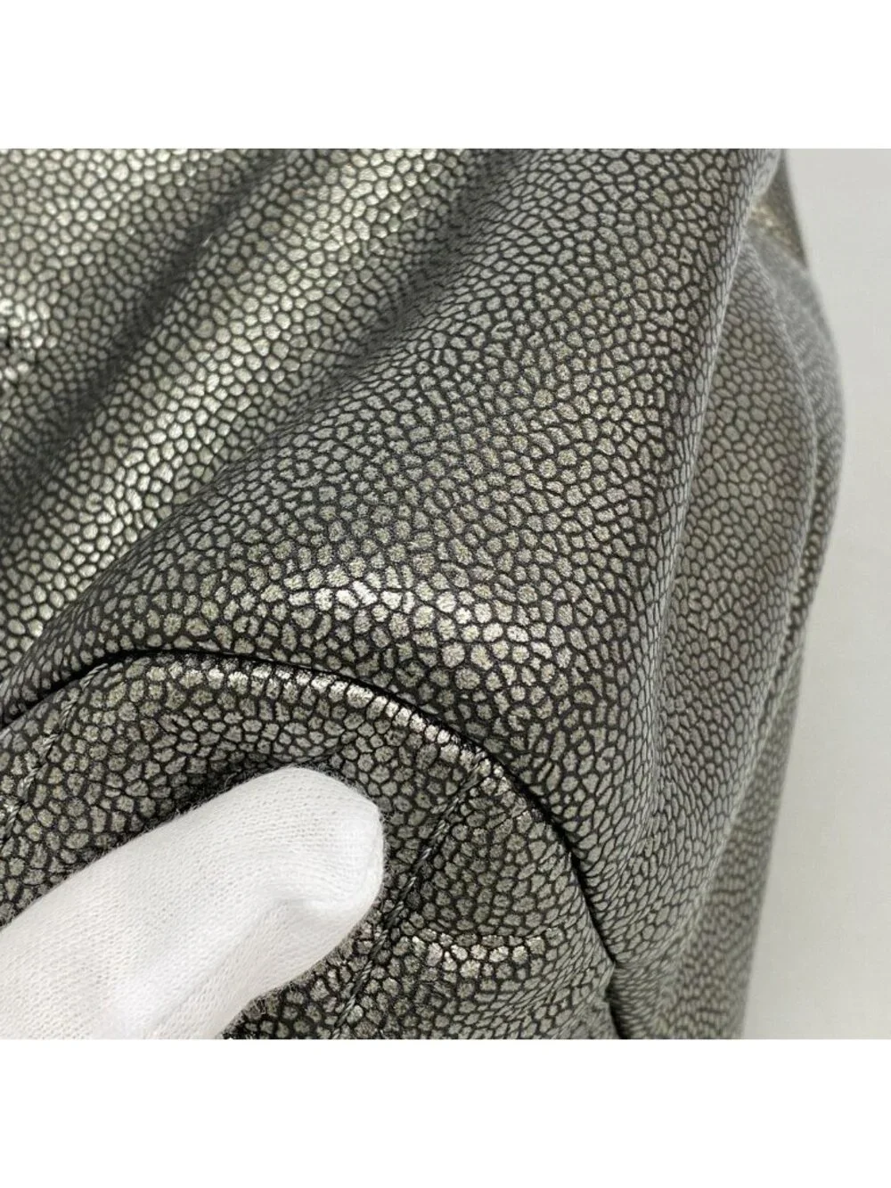 Chanel Chain Tote Quilted Caviar Leather Gray Silver